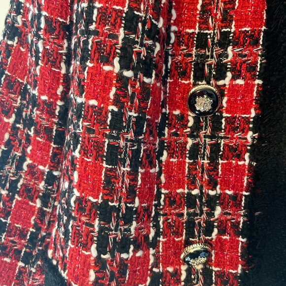 River Island Red Check Boucle 3/4 Sleeve Jacket - Picture 4 of 6